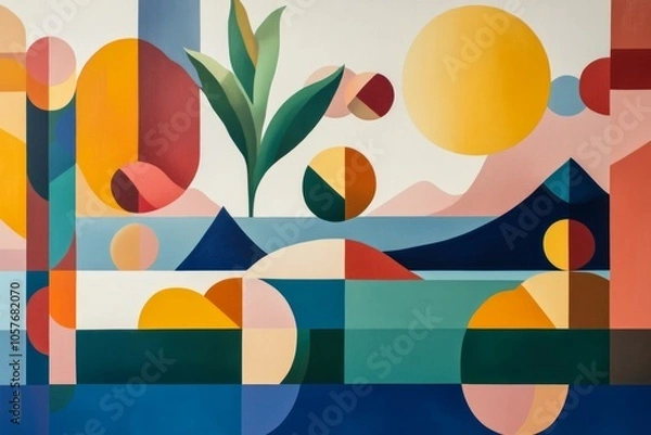 Fototapeta Minimalistic Geometry colorful background with nature elements