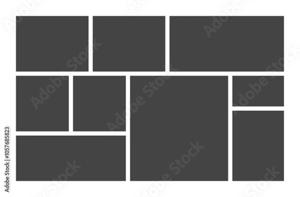 Obraz Empty photo frame collage of nine parts. Poster frame mockup. Vector template photo collage.