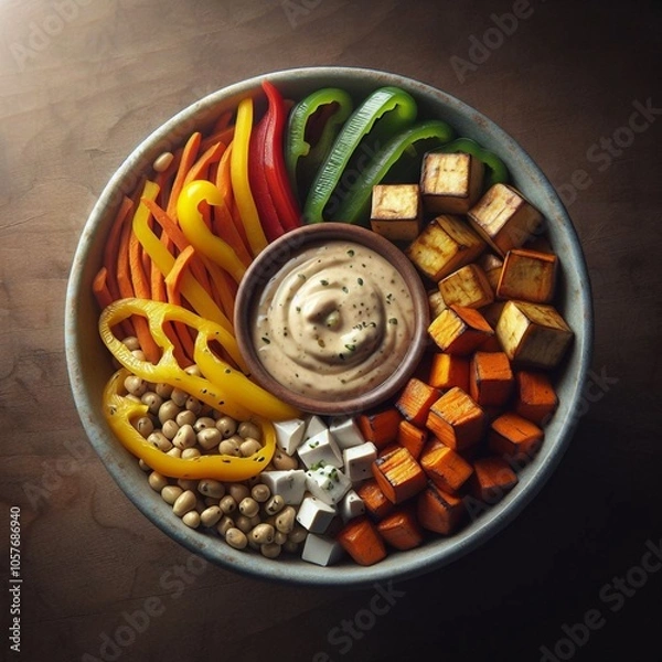 Fototapeta A bowl of colorful and healthy food, a vibrant and nutritious meal.