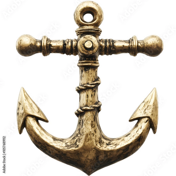 Obraz Decorative brass anchor design featuring intricate detailing, suitable for nautical-themed decor or marine-inspired art displays