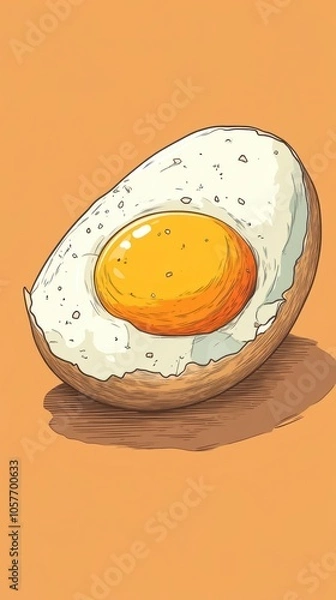 Fototapeta A halved egg with a bright yellow yolk drawn in a simple cartoon style
