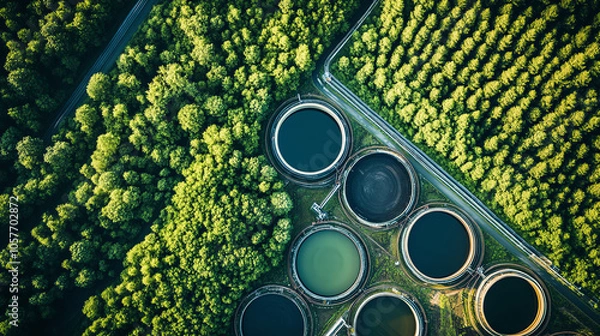 Fototapeta Aerial view of biofuel plant, sustainable energy, eco-friendly processing