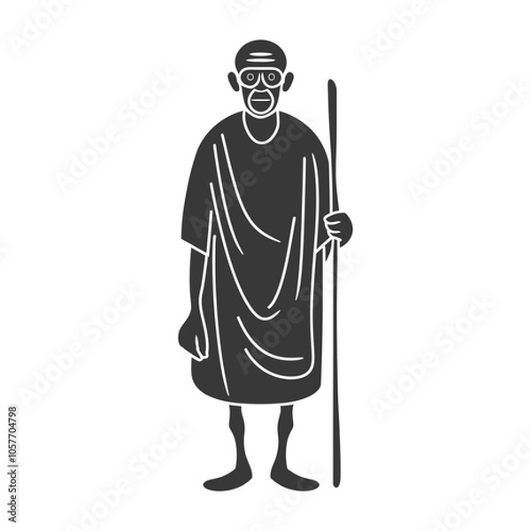 Fototapeta Silhouette of Mahatma Gandhi Holding a Walking Stick