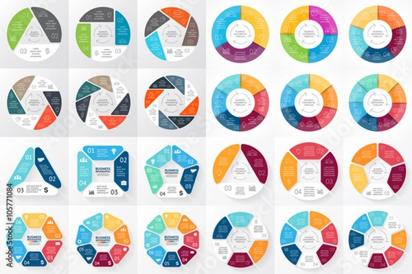 Obraz Wektora infographic strzałki koło. 3, 4, 5, 6, 7, 8 opcji, części, kroki. Szablon schematu cyklu, wykresu, prezentacji i wykresu okrągłego. Koncepcja logo firmy z procesami.