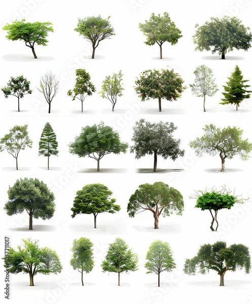 Obraz Collection of 20 isolated trees with white background.