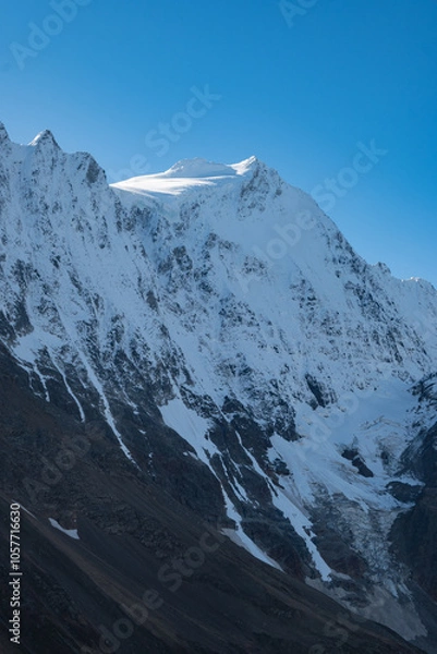 Fototapeta View of the Lötschental valley and glacier in autumn with snow covered peaks in Valais, Switzerland