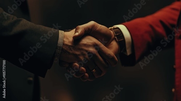 Fototapeta Handshake of businessmen. Men in suits shaking hands, close-up. Close-up of male handshake.
