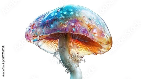 Fototapeta mushroom concept, where the cap is adorned with luminous dots and fractal designs,