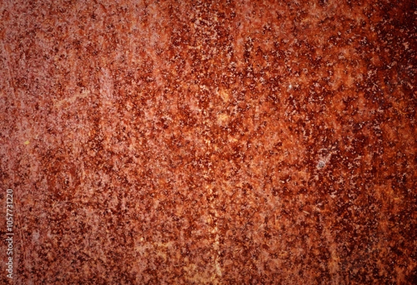Fototapeta Backdrop of rusty surface of dark, brown, and orange hues. Detailed grunge rusted metal texture. Close-up of rust patterns, aged iron, scratched, worn, distressed areas, decay, corrosion details