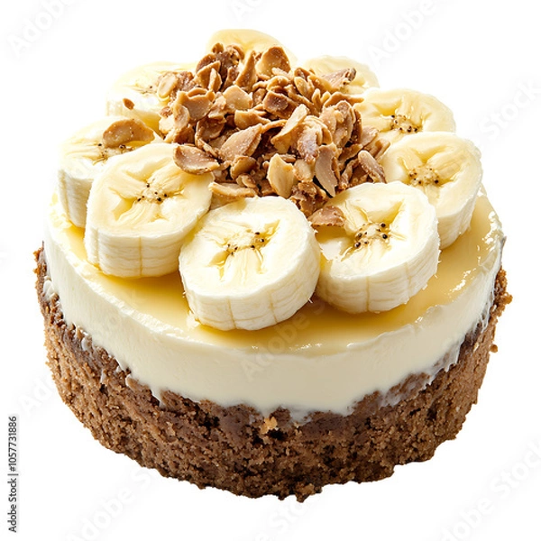 Obraz Slices of freshly baked homemade cheesecake with bananas on a transparent background
