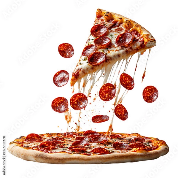 Obraz A slice of pizza is falling off a piece of pizza