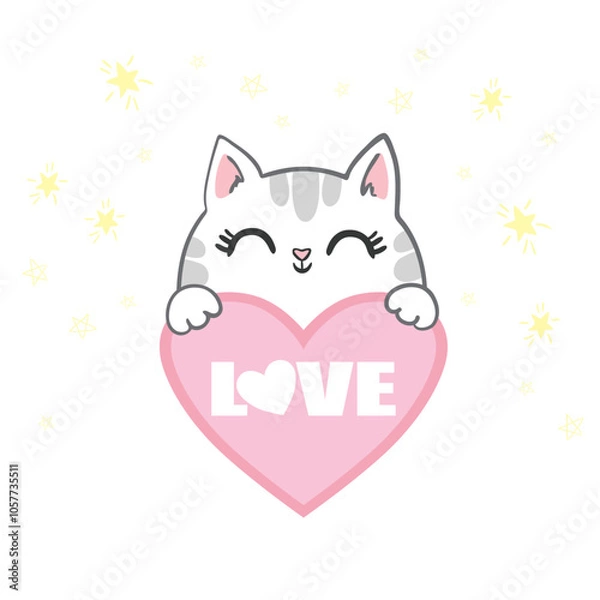 Obraz Draw vector character design couple love of cat with little heart for Valentine's day So sweet. Doodle cartoon style.