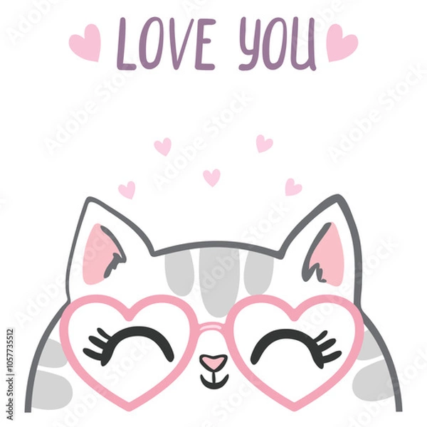 Obraz Draw vector character design couple love of cat with little heart for Valentine's day So sweet. Doodle cartoon style.