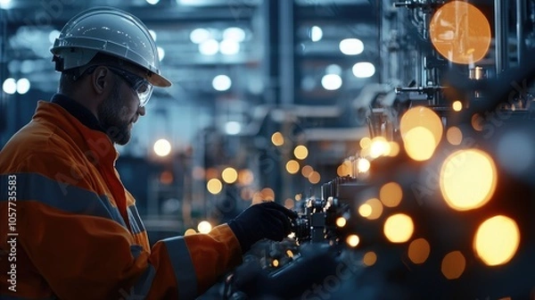 Fototapeta Industrial Worker Monitoring Control Panel Operations