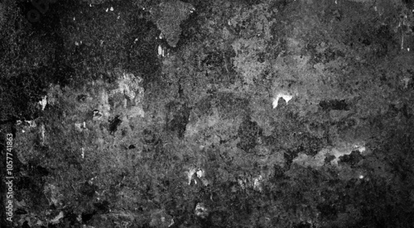 Fototapeta Monochrome backdrop of rusty surface dark gray hues. Black and white grunge rust metal texture. Close-up abstract background of aged old iron, scratch pattern, worn, distress area, corrosion details