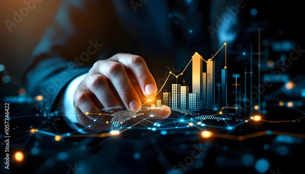 Fototapeta How Professionals Use Advanced Technology to Drive Growth and Performance, Data graphs and futuristic holograms.