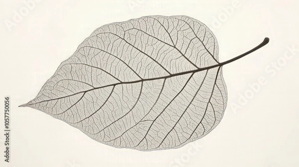Fototapeta A single, delicate, translucent leaf with veins visible against a white background.