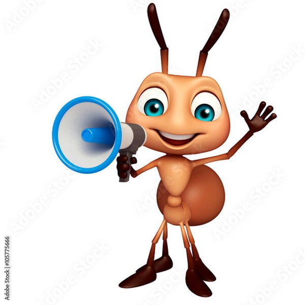Fototapeta fun Ant cartoon character with loudspeaker
