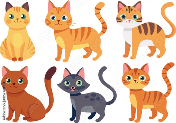 Fototapeta Cute Cartoon Cats with Different Colors and Poses