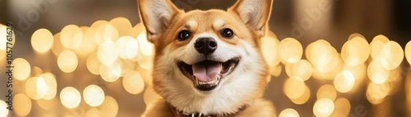 Fototapeta Shiba Inu with coins sparkling around, proud and joyful, treasure concept