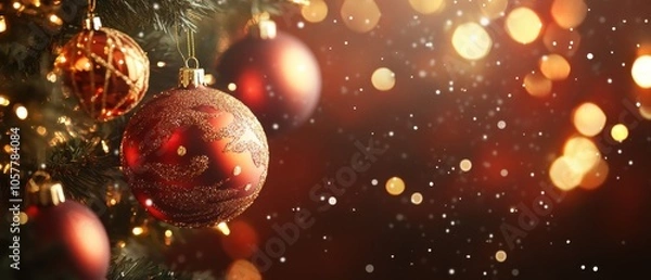 Fototapeta Festive Christmas Ornaments Shimmering in Warm Glow