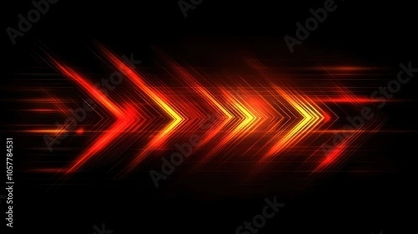 Fototapeta Abstract glowing arrows moving forward in a dark background.
