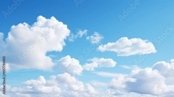 Fototapeta Serene blue sky featuring soft white clouds floating by