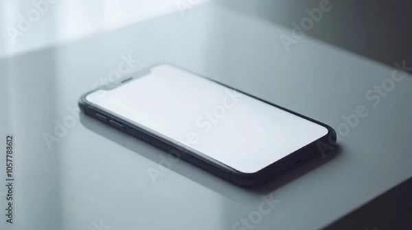 Fototapeta Smartphone with blank screen on white table