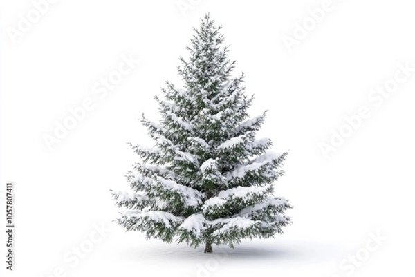 Fototapeta spruce covered with snow isolated on white background