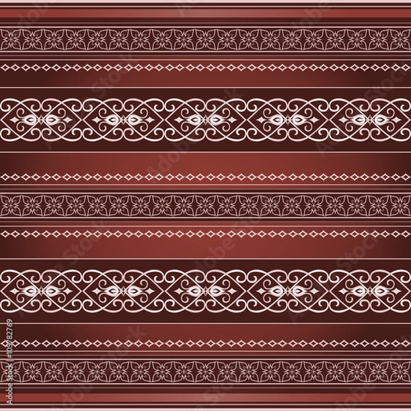 Fototapeta Decorative seamless border on a red brown background.
