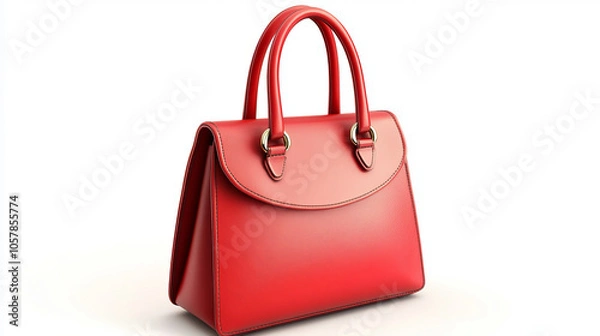 Fototapeta A stylish red women's handbag with a single handle, set against a white background.
