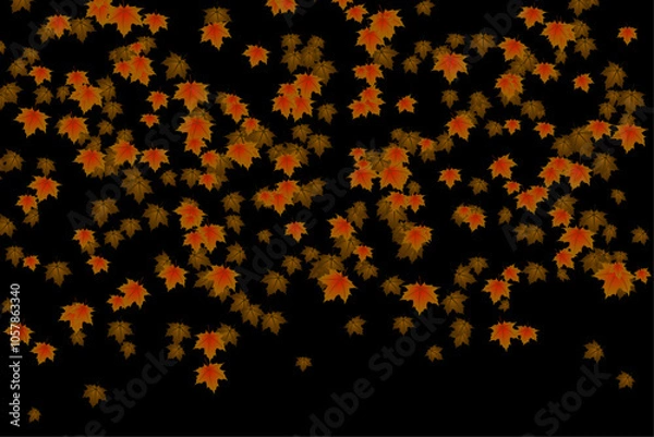 Fototapeta Use transparency mode. Pattern of autumn leaves falling gently on a black background. Vector illustration. 