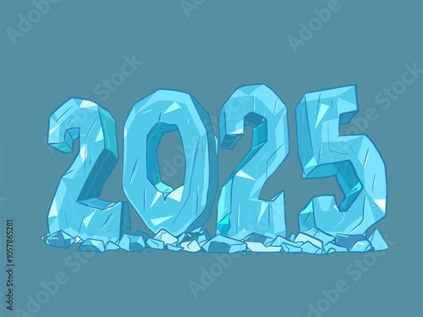 Fototapeta Coming New Year and Christmas 2025. Numbers 2025 from blue ice. Advertising of business for the next year and events in winter.