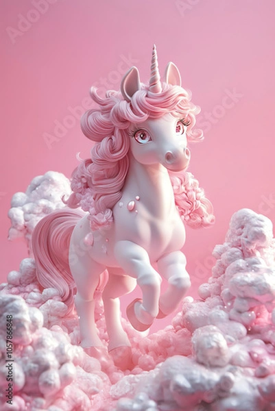 Fototapeta unicorn, standing on the floor, pink background