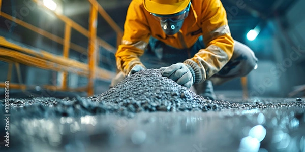 Fototapeta Construction Worker Analyzing Concrete Foundation | Engineer Checking Construction Quality