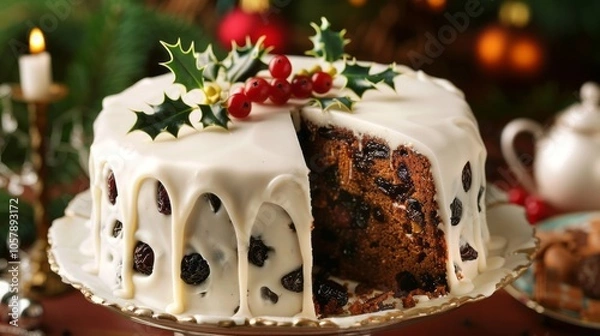 Fototapeta The final step in preparing a Christmas cake is decorating it. This can be done in a variety of ways, depending on personal preference