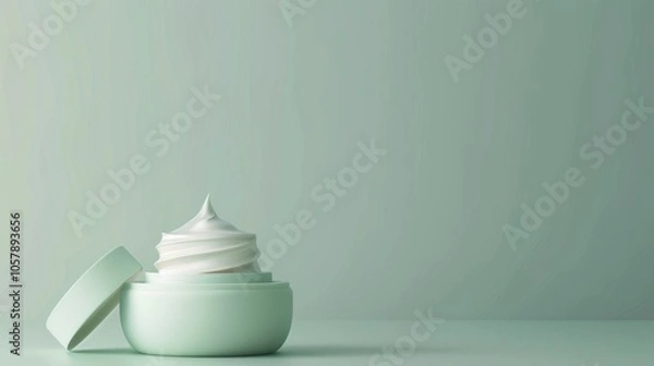 Fototapeta The image depicts a skincare jar containing a cosmetic anti-aging cream with a swirl texture. The jar is accompanied by a lid and is 