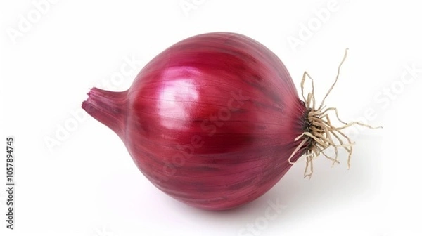Fototapeta The red onion is placed alone on a pure white background.
