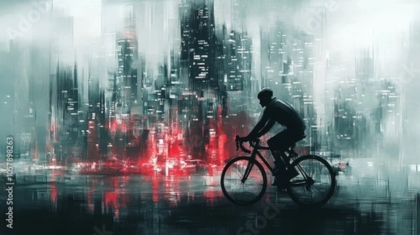 Fototapeta Cycling Through the Misty Metropolis