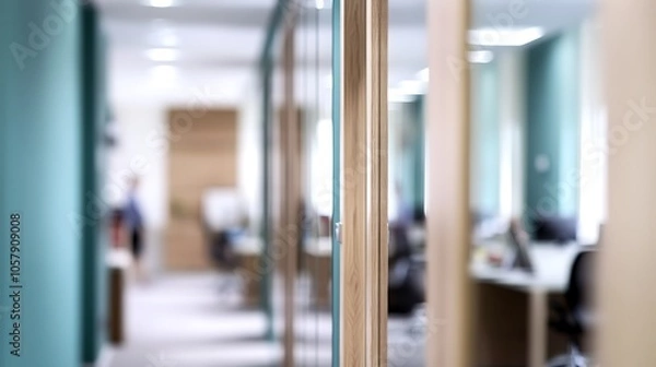 Fototapeta Modern Minimalistic Concrete Coworking Office room with Blank Walls, High Ceilings,and Mockup Frame