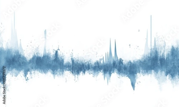 Fototapeta Simple blue and white graph of audio waveforms, visually representing the spectrum of music with sharp spikes reflecting analog tones.