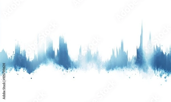 Fototapeta Simple blue and white graph of audio waveforms, visually representing the spectrum of music with sharp spikes reflecting analog tones.