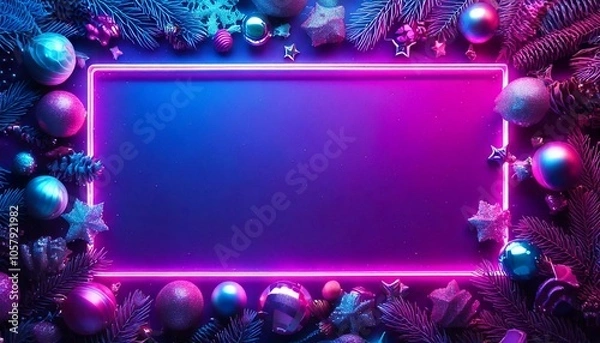 Fototapeta Synthwave Christmas Ornaments Frame - generative ai, üretken yapay zeka, 