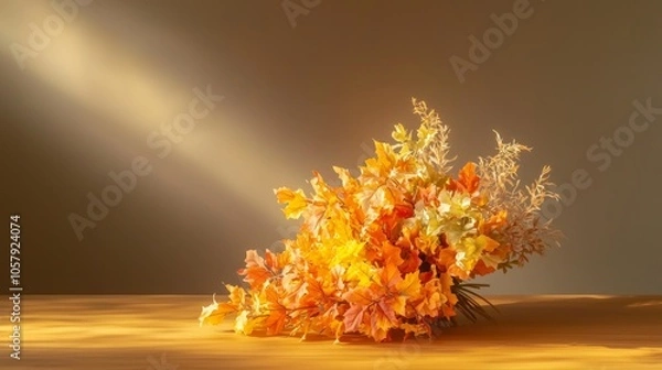 Obraz Harmony in Autumn: Exquisite Bouquet on Wooden Table with Soft Light, Embracing Balance and Beauty in Moderation