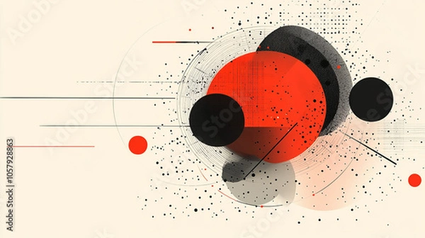 Fototapeta Modern abstract artwork featuring geometric shapes in red, black, and white, creating a bold and minimalist composition. Ideal for contemporary design themes.
