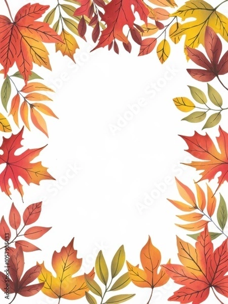 Fototapeta A frame made with autumn leaves on a white background - Outdoor
