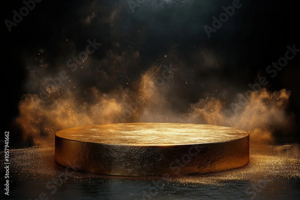Obraz 3d render of Gold podium on black background platform gold presentation.