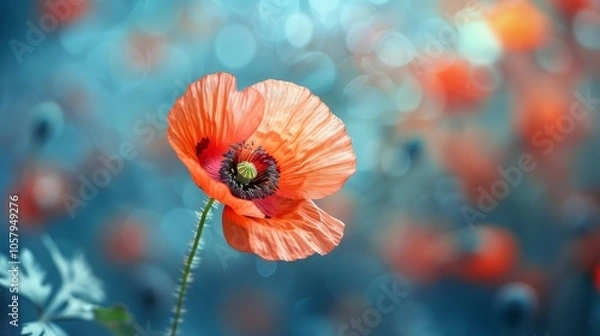 Fototapeta Poppy flowers are vibrant and colorful blooms that are commonly known for their delicate petals and striking appearance.