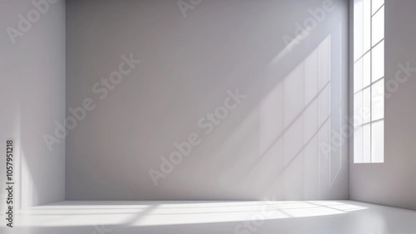 Fototapeta Minimalist sunlit room with large windows and soft shadows