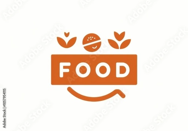 Obraz   logo design for a restaurant featuring the word "FOOD"  . The logo incorporates a smiling face and vibrant orange lines, symbolizing joy and happiness in cooking  